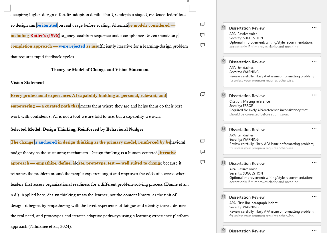 Sample reviewed Word document with highlighted text and review comments